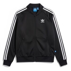 New Adidas Originals Black 3-Stripe Trefoil Track Jacket Zip Front Running Small